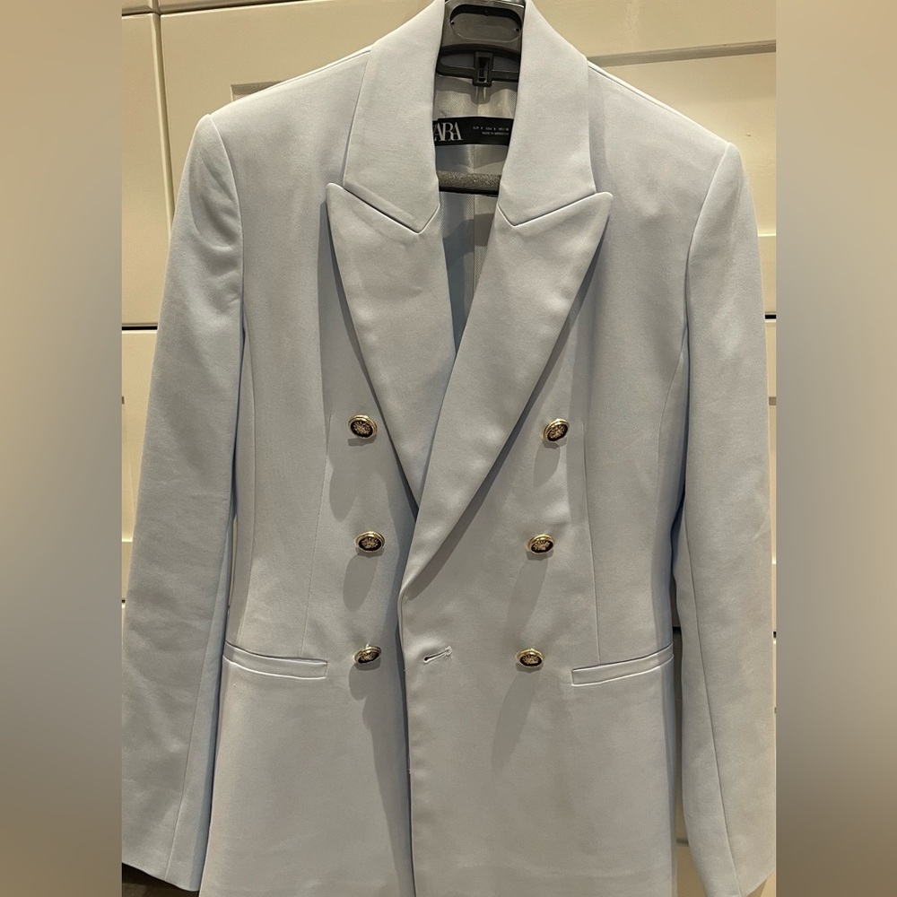 Zara Light Blue Double-Breasted Blazer